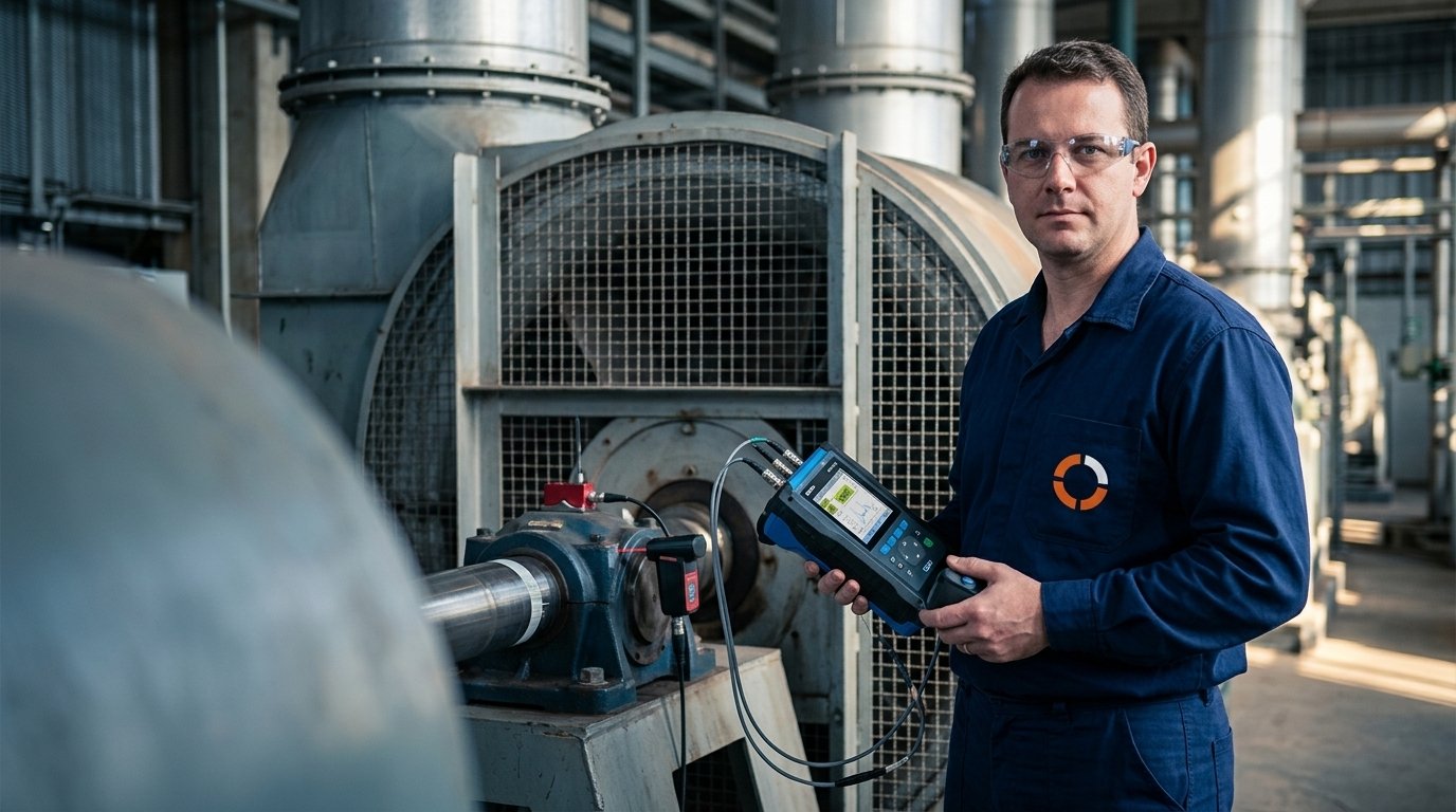 FOTO: técnico realizando balanceamento em ventilador industrial